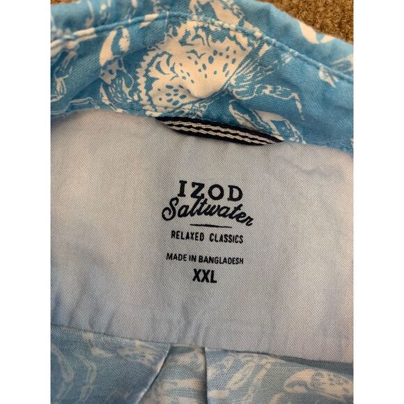 Izod Saltwater Hawaiian Shirt Mens 2XL Long Sleeve Lobster Reverse Print - Picture 7 of 8